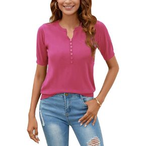 Women Summer Knit Shirt Blouse V Neck Short Sleeve Pullover Sweater Tops