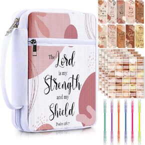 Bible Cover Case for Women 10.5 x 7 x 2.5 Inch Religious Cover Bag with Bookmarks Handle Pockets Large Religious Carrying Case for Bible Study Christian Book Easter Gift(Flowers)