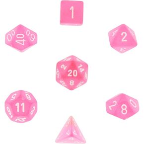 Chessex Polyhedral 7 Die Frostered Dice مجموعة وردية باللون الأبيض