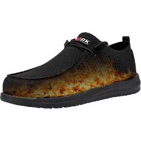 LARNMERN Steel Toe Loafers Men Winter Snow Boots Slip On Work Safety Shoes Lightweight Insulated Warm Lined Sneakers(10.5 Men, Black)