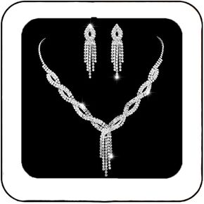 Unicra Silver Bride Necklace Earrings Set Bridal Wedding Jewelry Sets Rhinestone Prom Costume Choker Necklaces for Women and Girls (Silver-2 Pack Silver Necklace Earrings)