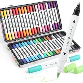 [2025 Expert Design] 40 Colors Alcohol Markers, Premium Dual Tip Markers Set with Metal Box for kids, Adults in Coloring & Painting (Brush & Fine)