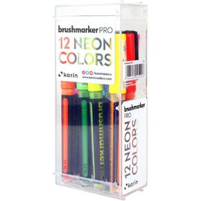 مجموعة علامات طرف فرشاة Neon Brush Karin Proghmarker Pro 12pc ، علامات فرشاة قابلة للتطبيق ، قابلة للتطبيق ، وماء ، وعلامات فرشاة احترافية للبالغين والفنانين ، و 12 ألوان نيون ، وعلامات البالغين لكتب التلوين والمزيد