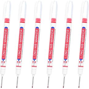 PATIKIL Deep Hole Marker Pens, 6Pcs Ink Waterproof Deep Reach Markers 22mm/0.87 Inch Long Nose Marker Scriber Pen for Woodworking Builders, Black