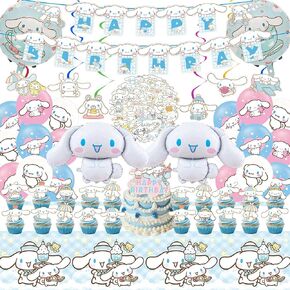 Kawaii Birthday Party Decorations, Cute Dog Party Supplies Include Banner, latex Balloons, Hanging Swirls, Foil Balloon, Cake Cupcake Toppers, Tablecloth for Kids Kawaii Theme Party