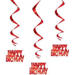 Dazzling Red Happy Birthday Foil Hanging Swirl Decorations - 32" (Pack of 3) - Versatile & Eye-Catching Party Decor - Ideal for Any Events