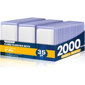 2000 Packs Card Sleeves Top Loads for Cards,3" x 4" Baseball Card Protectors,Trading Card Sleeves Hard Plastic Fit for Baseball, Football Cards (1000 Hard Sleeves + 1000 Soft Sleeves)