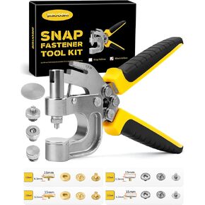 Leather Snap Fasteners Kit, Snap Button Kit Tool with 2 Colors 40 sets 15mm, Height 6.3mm/5.3mm Metal Buttons, Leather Snaps For Fabric, Clothes, Jackets, Purse, Belts, Bags, DIY Project(Black-Yellow)