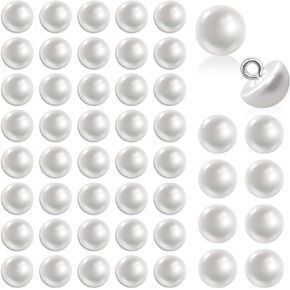50Pcs 10mm Black Buttons, Round Pearl Buttons, Earl Decorative Buttons, Buttons for Sewing, Sewing Buttons, Half Ball Pearl Buttons Round Shape Pearl Buckles, Crafting Sewing Circle Hook Buttons