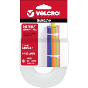 VELCRO Brand ONE-WRAP Bundling Ties – Reusable Fasteners for Keeping Cords and Cables Tidy – Cut-to-Length Roll, 12ft x 3/4in, White (91808)