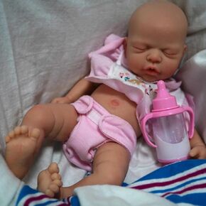 12" Reborn Baby Dolls, Full Silicone Baby Dolls, Realistic Soft Silicone Newborn Baby Doll, Real Full Body Silicone Reborn Baby Dolls with Feeding Accessories（Girl）