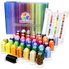 ThreadNanny Premium 50 Colors 1100yards Polyester Machine Embroidery Thread Kit for Pro and Beginners - Compatible with All Brother Babylock Singer Janome Embroidery and Sewing Machines