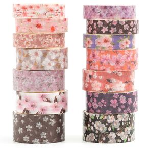 14 Rolls Sakura Washi Tape Set Flowers Arts Adhesive Tapes Cherry Blossom Decorative Masking Tape Sets for Craft, Kids, Scrapbook, DIY, Gift Wrapping (Blush Petals)