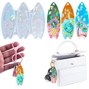 Surfboard Holographic Keychain Resin Silicone Mold Pineapple Turtle Coconut Tree Surfboard Epoxy Casting Mold for DIY Art Craft Jewelry Making Necklaces Bracelet Keychain Pendant Earrings Decoration
