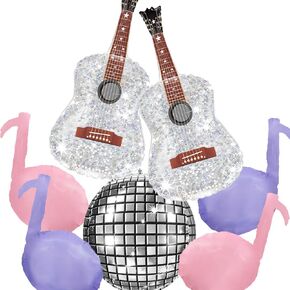 Pink and Purple Music Note Party balloons,Guitar Balloons,Disco ball balloons for Concert Music Party Decoration