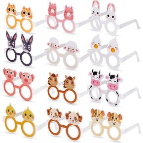 Sratte 24 Pieces Farm Animal Glasses Barnyard Paper Frame Animal Eyeglasses Farmhouse Funny Eyewear for Farm Themed Birthday Party Costume Supplies