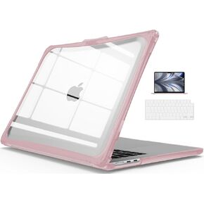 IBENZER Heavy Duty Case for 2025 2024 2023 MacBook Air 15 inch M3 A3114 M2 A2941, Hexpact case with ScreenFilm & KeyboardCover, Protective Cover for Mac Air 15.3, Pinkish, HPE-AT15-PKSH+2