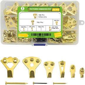 182pcs Picture Hanging Hooks, Heavy Duty 10-100lbs Picture Hangers with Nails, Professional Photo Frame Hooks for Wall Mounting Canvas Mirrors House Decoration Gold