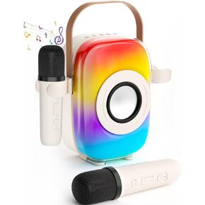 Mini Karaoke Machine for Kids Adults with Microphones Holder,Portable Bluetooth Speaker Set,Karaoke Machine with 2 Wireless Microphones & Flowing Light,Birthday Gifts for 5-13 Year Old Girls,Boys