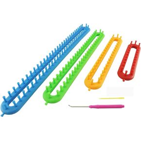 Wayion Knitting Loom Set with Hook Needle Kit Yarn Cord Knitter 4 Hat Looms Long Knitting Loom DIYfor Scarf Sweater Shawl Blankets