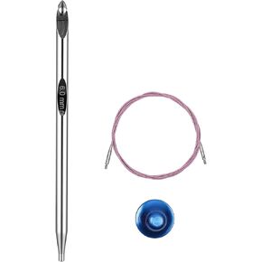 خطاف الكروشيه التونسي J ، الحجم J10/6mm 24 بوصة ، خطاف الكروشيه التونسي المرن مع خطاف الكروشيه المعدني الكابل الأفغاني