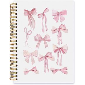 Coquette Notebook,Pink Bow Notebook,Pink Preppy Lined Spiral Notebook Hardcover,College Ruled Notebook,Office School Journal Notebook for Work,5.5x8.3 Inch 80 Pages,Gifts for Women Teen Girl