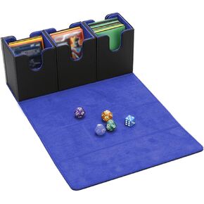 Card Deck Box for MTG, 5 in 1 Commander Deck Box TCG Card Box Deck Box With Dice Tray Holding 400+ Unsleeved Cards Magic Commander CCG Sports Card Box (Black and Blue)
