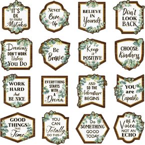 Chinco 48 Pieces Eucalyptus Positive Sayings Accents Bulletin Boards Eucalyptus Classroom Decor Greenery Inspirational Quotes Cutouts Wall Art for School Office Home Classroom Decoration