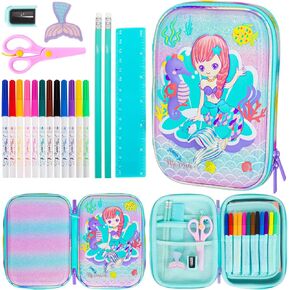 Pencil Case Stationery Set for Kids, 3D EVA Big Capacity Cute Cartoon Pencil Pen Case Bag with Zipper Office College School Storage Bag Pouch Holder Box Organizer