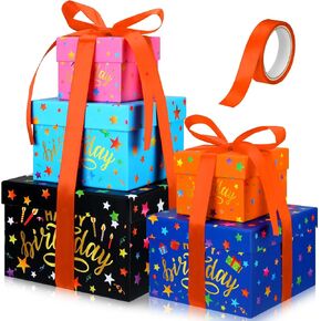 Geyoga 5 Pcs Square Nesting Gift Boxes with Lids Square Box 5 Assorted Sizes Stackable Gift Box for Wedding Party Present Packaging (Birthday)