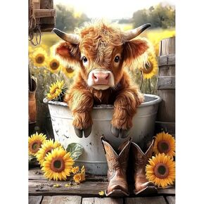 NEWENMO Cow Diamonds Painting Kits for Adults Beginner, DIY 5D Flower Diamond Art Paint with Round Diamonds, Full Drill Gem Art Flower Diamonds Art Painting for Home Wall Decor 12x16 Inch