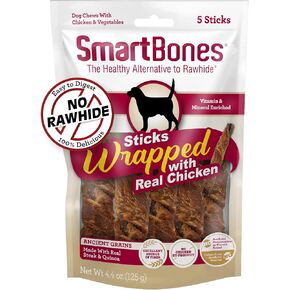 SmartBones Sticks Wrapped with Real Chicken, Steak and Quinoa Rawhide-Free Chews for Dogs, 5 Chews Per Pack, 4.4 Ounces
