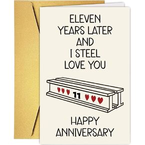Anniversary Card, Funny 11 Years Anniversary Card for Women Men, 11th Anniversary Card for Him Her, Steel Anniversary Pun Card for Husband Wife, Happy 11st Anniversary Card Gift