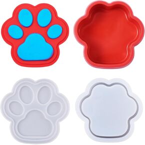 Paw Print Silicone Mold Dog Paw Epoxy Resin Lagre Storage Box Mold with Lid Cat Pet Footprint Container Jar Resin Jewelry Casting Molds for Crafts DIY Makeup Jewelry Trinket