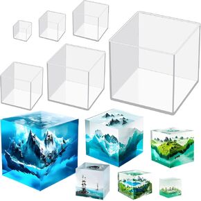 6 Pack Large Cube Resin Molds 6 Sizes Clear Silicone Square Molds 4/3/2/1.5/1/0.5 Inch Deep Square Epoxy Resin Mold Transparent Silicone Molds for Resin Casting Flower Preservation