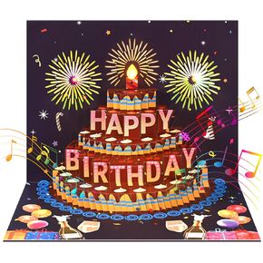 Musical Birthday Cards, 3D Pop Up Greeting Card with Music and Firework Light, Happy Birthday Gifts for Women & Men, Dad & Mom, Unique Funny Greeting Card with Interactive Blowable Candle