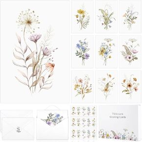 Blank Cards and Envelopes, 40 Pack Blank Cards 4x6 Inches Elegant Floral Blank Greeting Card, Blank Note Cards with Sealing Stickers for Birthdays, Weddings, Most Other Occasions (10 Floral Designs)