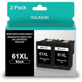 61XL Black Ink Cartridges 2 Pack Replacement for HP Ink 61 61XL Work with HP Envy 4500 5530 5534 5535 Deskjet 2540 2541 1000 1010 1510 3050 OfficeJet 4630 4635 Printer (2 Black)