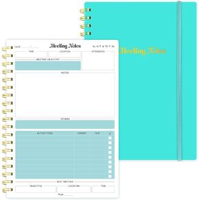 كمبيوتر محمول للاجتماع للعمل مع عناصر الإجراء - B5 Meets Project Planner Planner Notebook لأخذ الملاحظات ، Office/Business Meeting Notes Orgenzer .158 pages.7 × 10 "، Teal