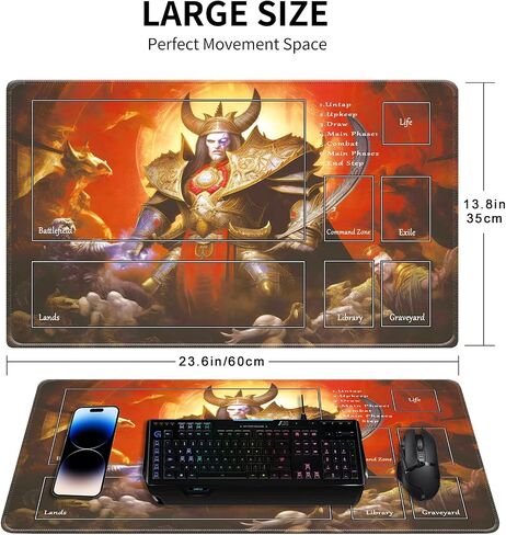 MTG Playmat مع مناطق ، MTG Playmat 24 "x 14" TCG Playmats Playmats Playmat Playmat لـ MTG مع حقيبة التخزين Surface Battle Swordsman MTG Game Playmat مع المناطق in Saudi Arabia