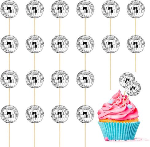 Disco Ball Cupcake Toppers 15Pcs,Glittering Disco Ball Cupcake Picks for Birthday,Disco Ball Cake Toppers,Shining Disco Ball Cake Decorations for Disco Theme Party,70s Disco Party Favor (stick) in Saudi Arabia