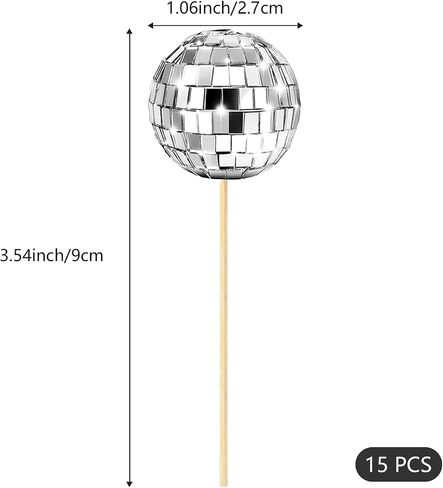 Disco Ball Cupcake Toppers 15Pcs,Glittering Disco Ball Cupcake Picks for Birthday,Disco Ball Cake Toppers,Shining Disco Ball Cake Decorations for Disco Theme Party,70s Disco Party Favor (stick) in Saudi Arabia