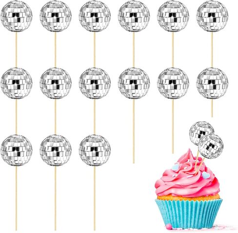 Disco Ball Cupcake Toppers 15Pcs,Glittering Disco Ball Cupcake Picks for Birthday,Disco Ball Cake Toppers,Shining Disco Ball Cake Decorations for Disco Theme Party,70s Disco Party Favor (stick) in Saudi Arabia