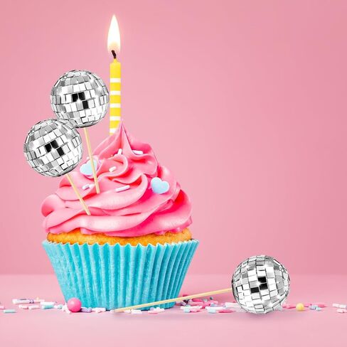 Disco Ball Cupcake Toppers 15Pcs,Glittering Disco Ball Cupcake Picks for Birthday,Disco Ball Cake Toppers,Shining Disco Ball Cake Decorations for Disco Theme Party,70s Disco Party Favor (stick) in Saudi Arabia