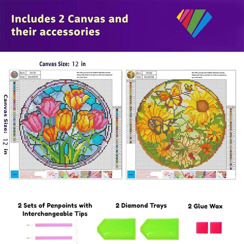 OFRKE 2-Piece Diamond Painting Kits for Adults，5D DIY Full Drill Round Art Gems Colorful Butterfly Diamond Art Perfect for Home Wall Deco Diamond 12"x12" in Saudi Arabia