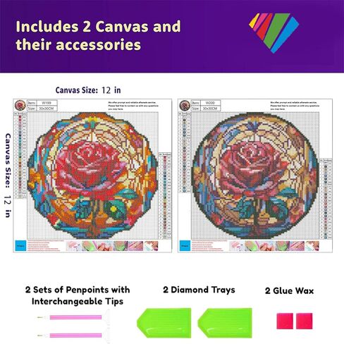 OFRKE 2-Piece Diamond Painting Kits for Adults，5D DIY Full Drill Round Art Gems Colorful Butterfly Diamond Art Perfect for Home Wall Deco Diamond 12"x12" in Kuwait