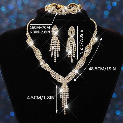 Unicra Silver Bride Necklace Earrings Set Bridal Wedding Jewelry Sets Rhinestone Prom Costume Choker Necklaces for Women and Girls (Silver-2 Pack Silver Necklace Earrings) in Saudi Arabia