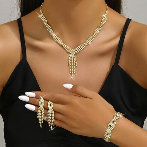 Unicra Silver Bride Necklace Earrings Set Bridal Wedding Jewelry Sets Rhinestone Prom Costume Choker Necklaces for Women and Girls (Silver-2 Pack Silver Necklace Earrings) in Saudi Arabia