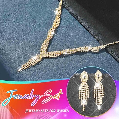 Unicra Silver Bride Necklace Earrings Set Bridal Wedding Jewelry Sets Rhinestone Prom Costume Choker Necklaces for Women and Girls (Silver-2 Pack Silver Necklace Earrings) in Saudi Arabia