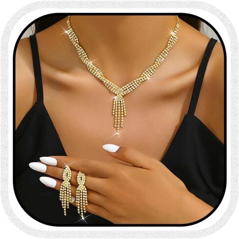 Unicra Silver Bride Necklace Earrings Set Bridal Wedding Jewelry Sets Rhinestone Prom Costume Choker Necklaces for Women and Girls (Silver-2 Pack Silver Necklace Earrings) in Saudi Arabia